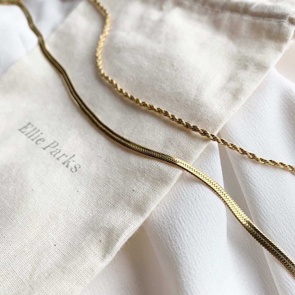 2 piece gold layered necklace set snake and rope chain